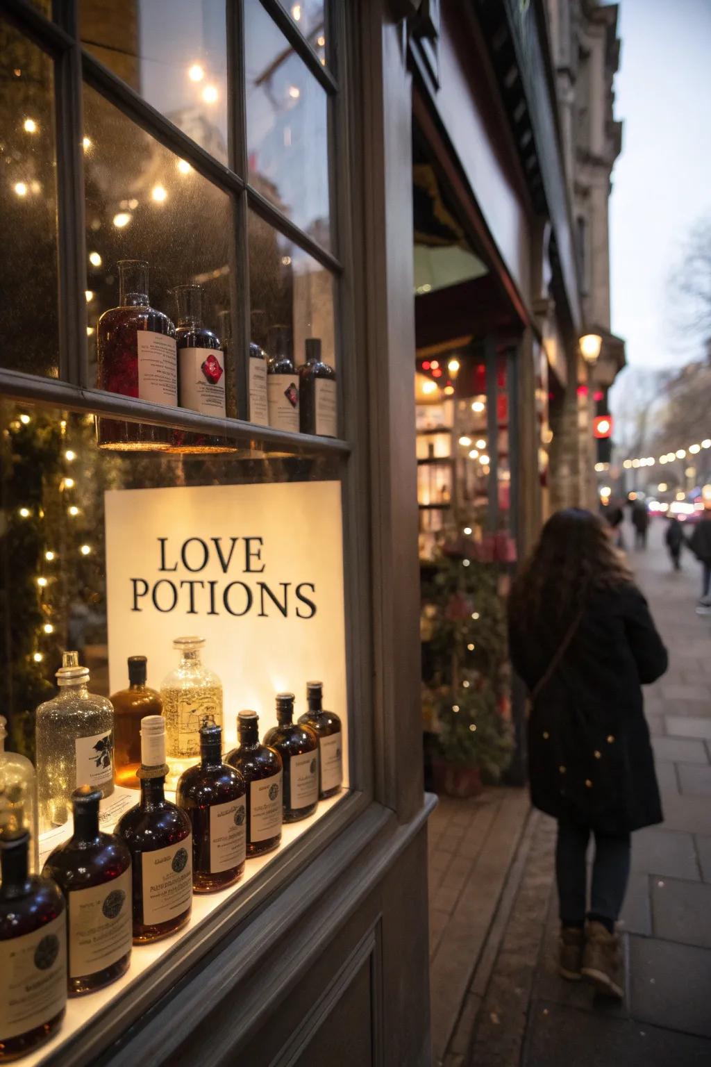 A love drink theme that adds draw to a Valentine's Day shop.