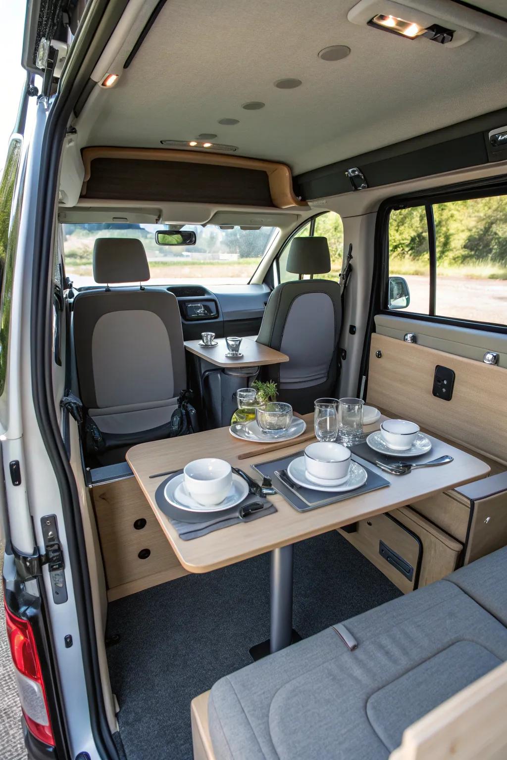 Revolving platforms afford pliability for repasting and working within a van setting.