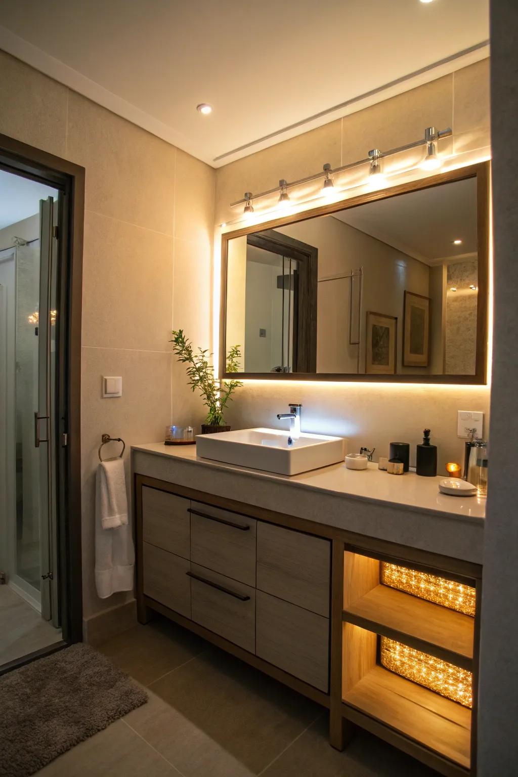 Under-vanity lighting adds a luxurious and relaxing glow.