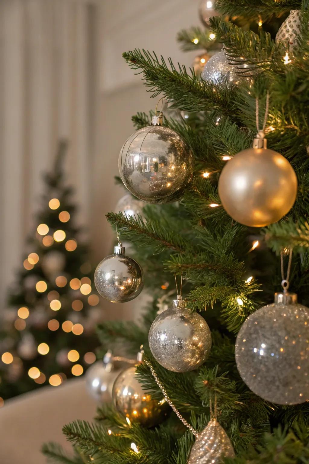 Quicksilver crystal ornaments contribute sophistication and shimmer.