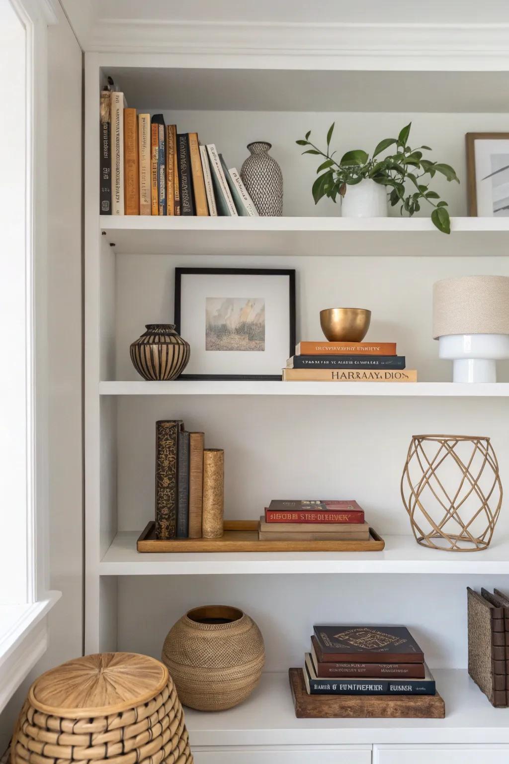 Minimalist shelf placement allows each piece to radiate its own unique charm.