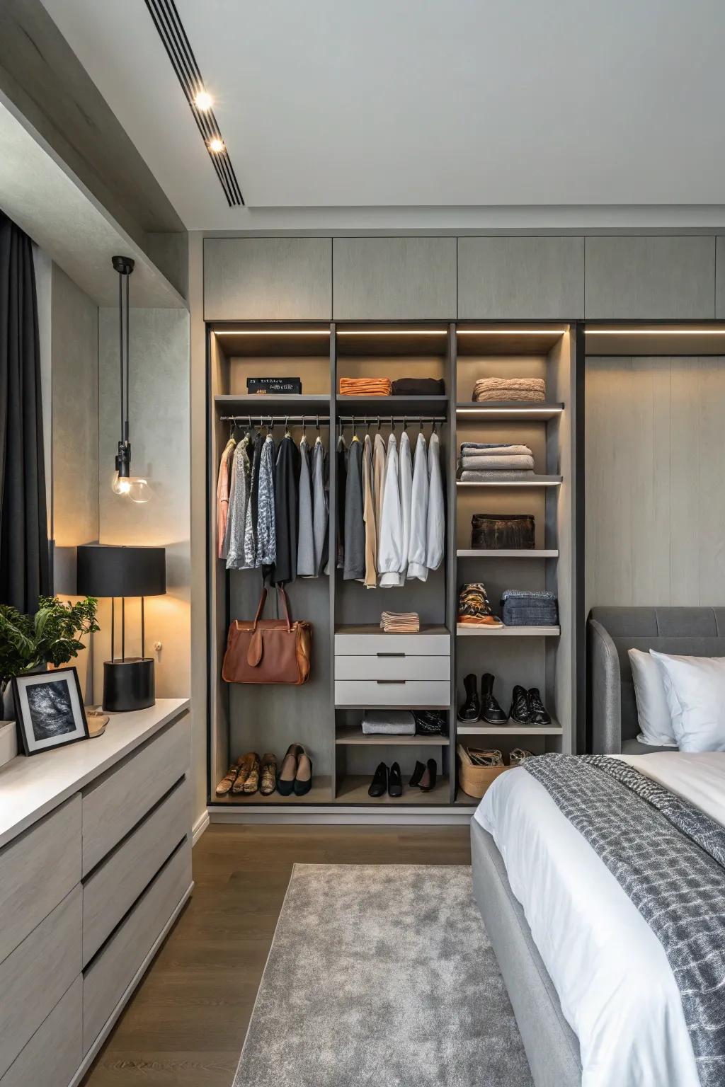 Easier access and wall closet transformation through the use of Pull-out racks.