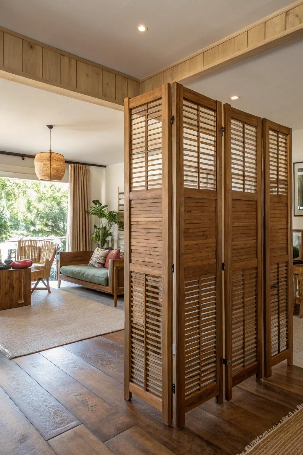 Mark spaces with timber slat dividers.