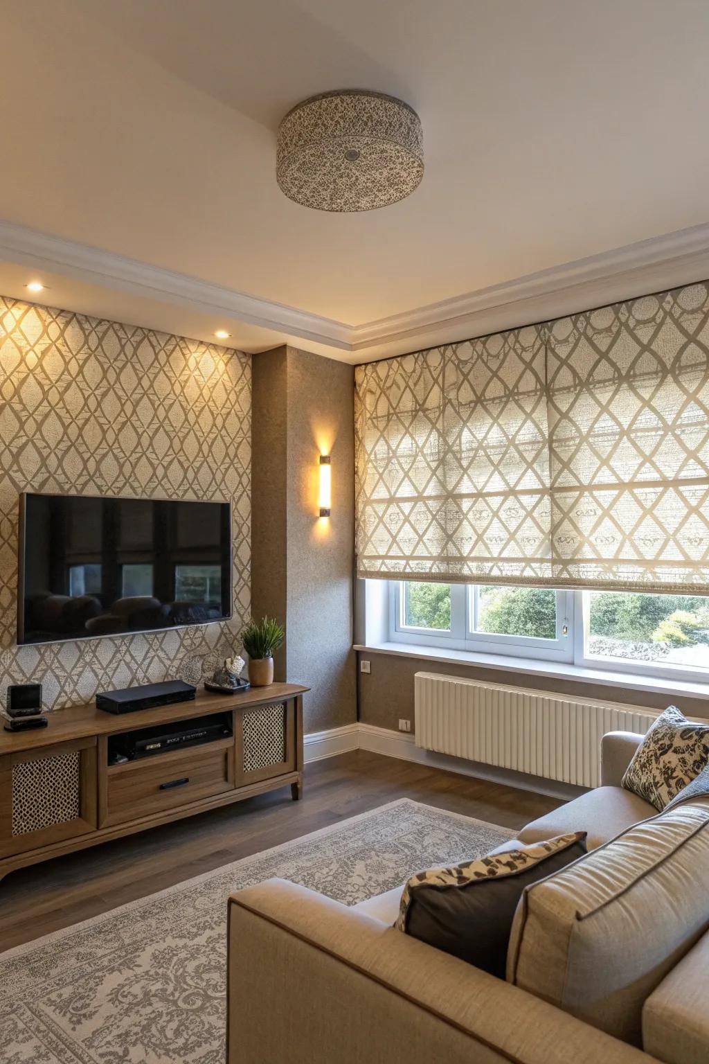 Fabric shades can elegantly conceal your TV.
