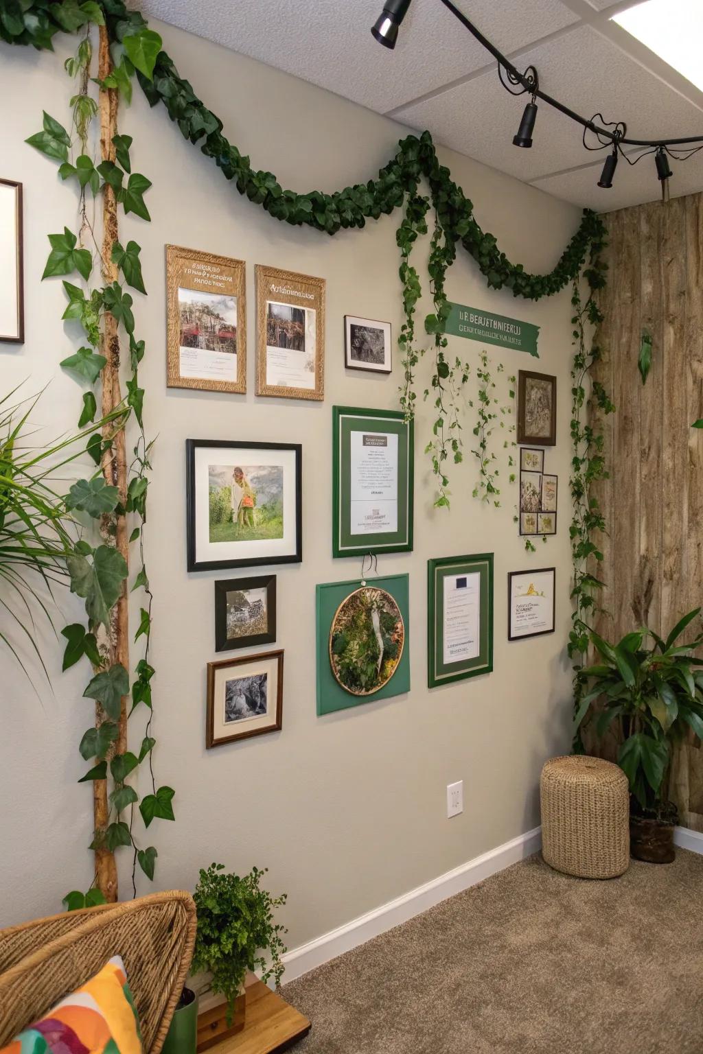 Natural touches adding freshness to a wall of fame.