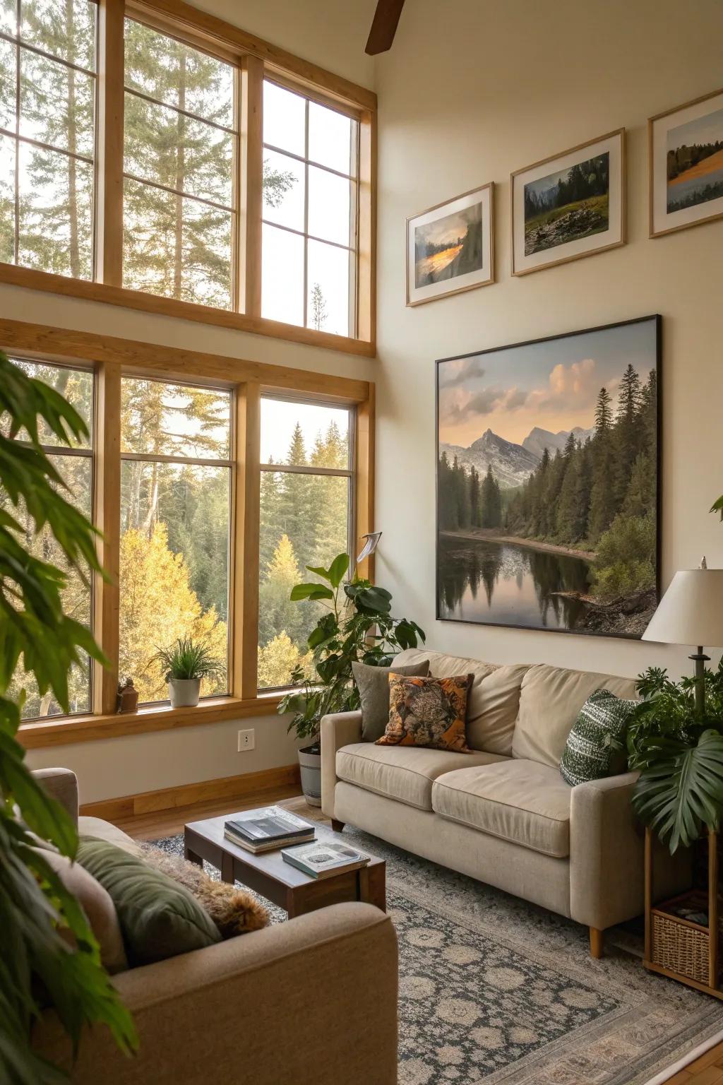 Art inspired by nature imparts serenity and beauty indoors.