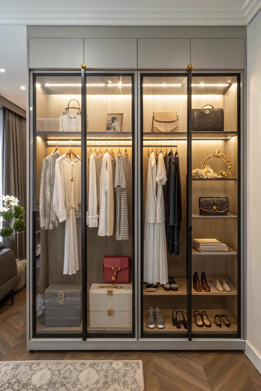Glass wardrobe doors for a modern display.