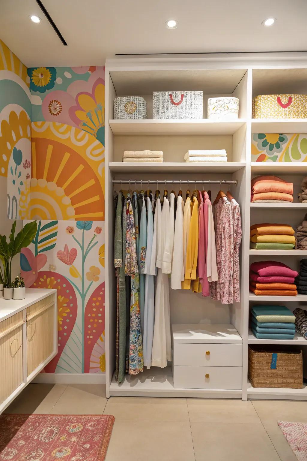 A burst of color on the inside of a wardrobe delivers character and surprise.