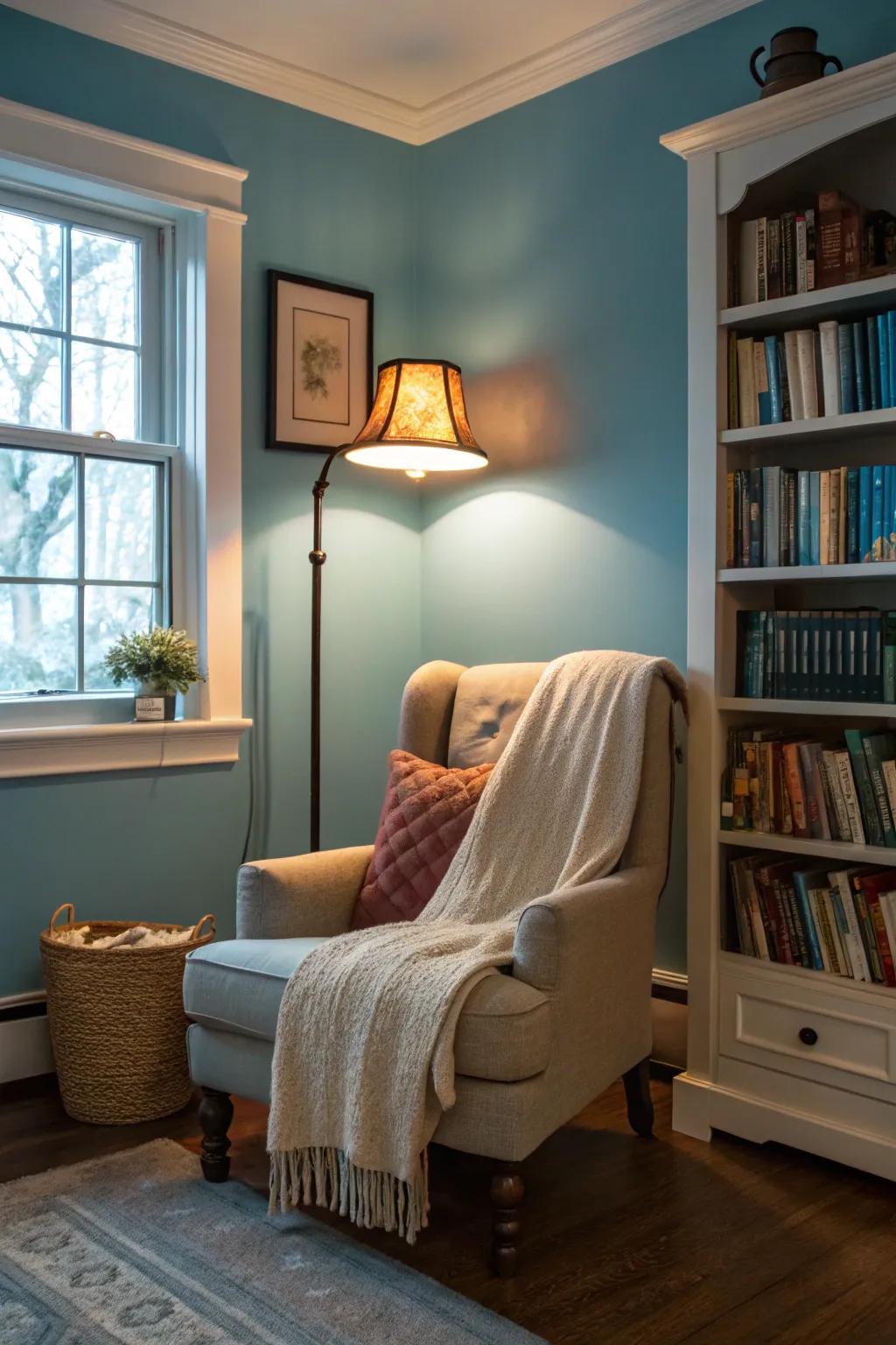 Craft a snug reading nook with the comforting embrace of cerulean walls.