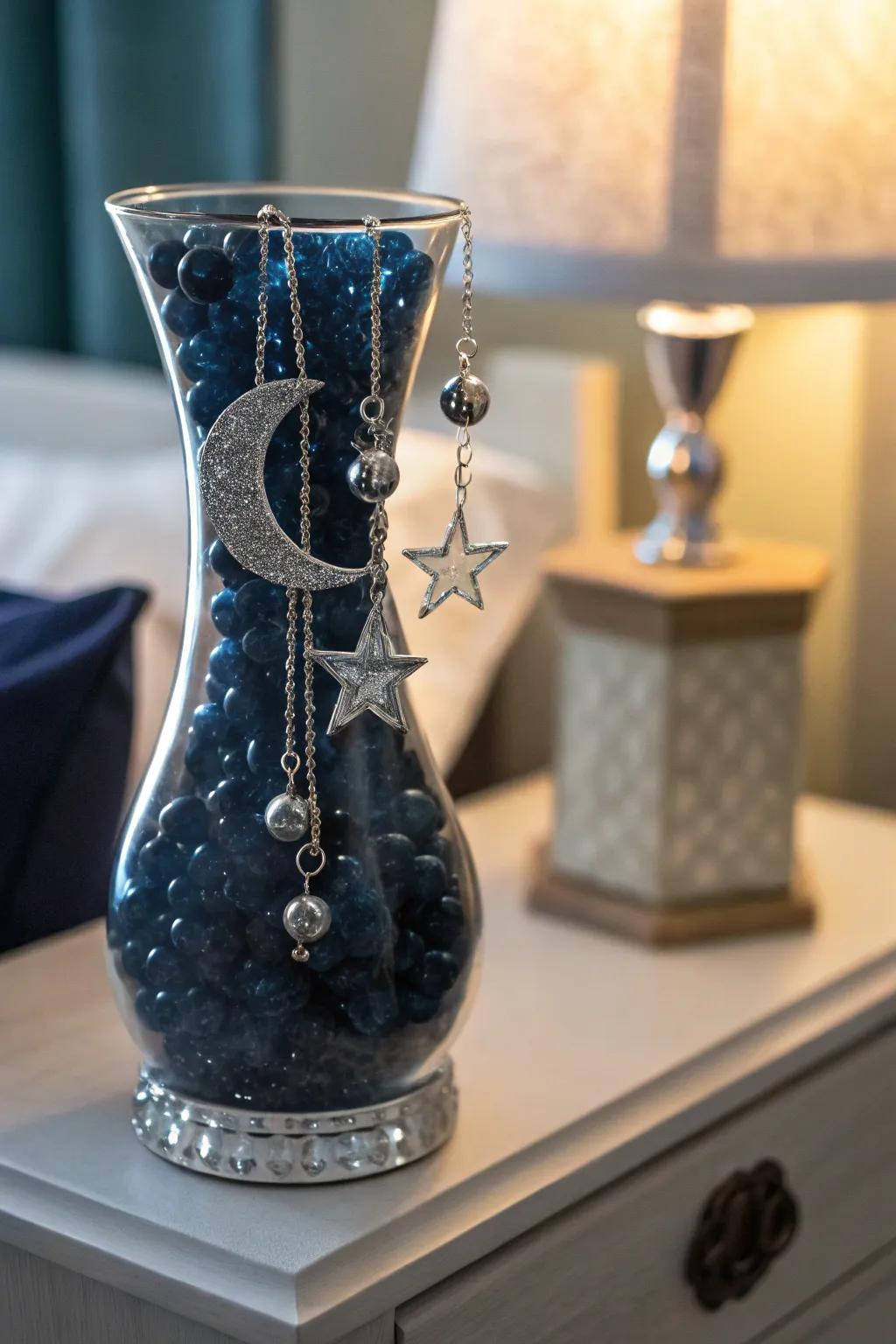 Otherworldly vibes featuring moonlit aqua gems and figures.