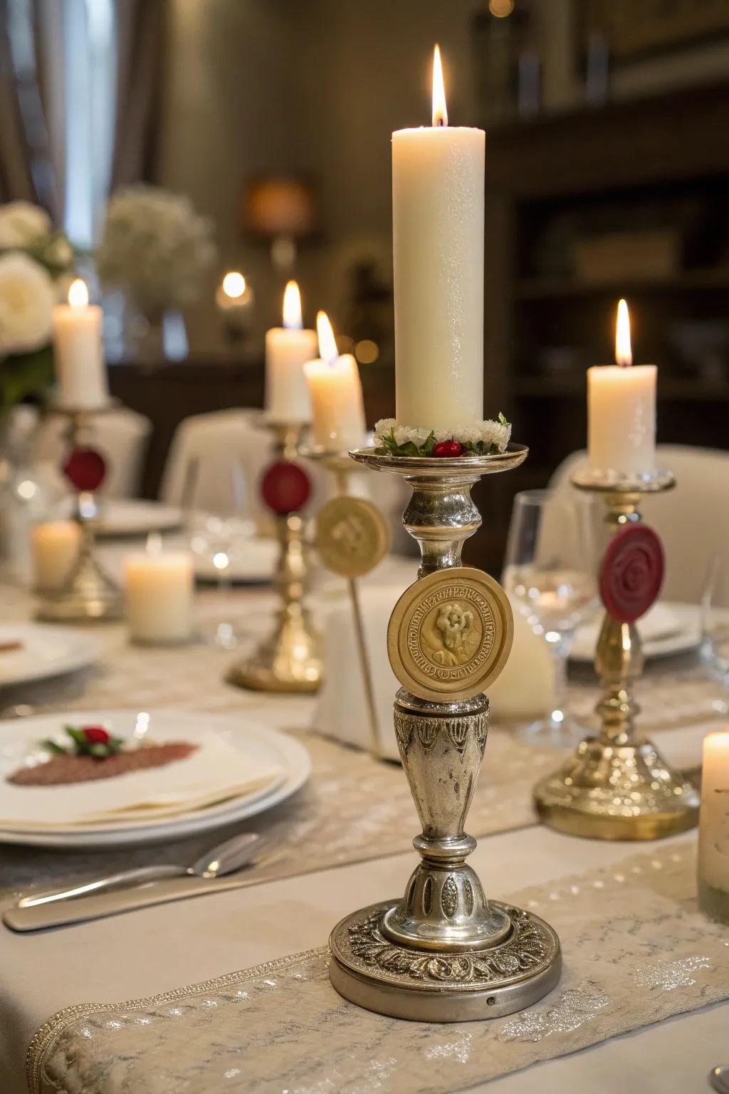 Ambiance holders enhanced with wax seals, creating a stunning and elegant centerpiece.