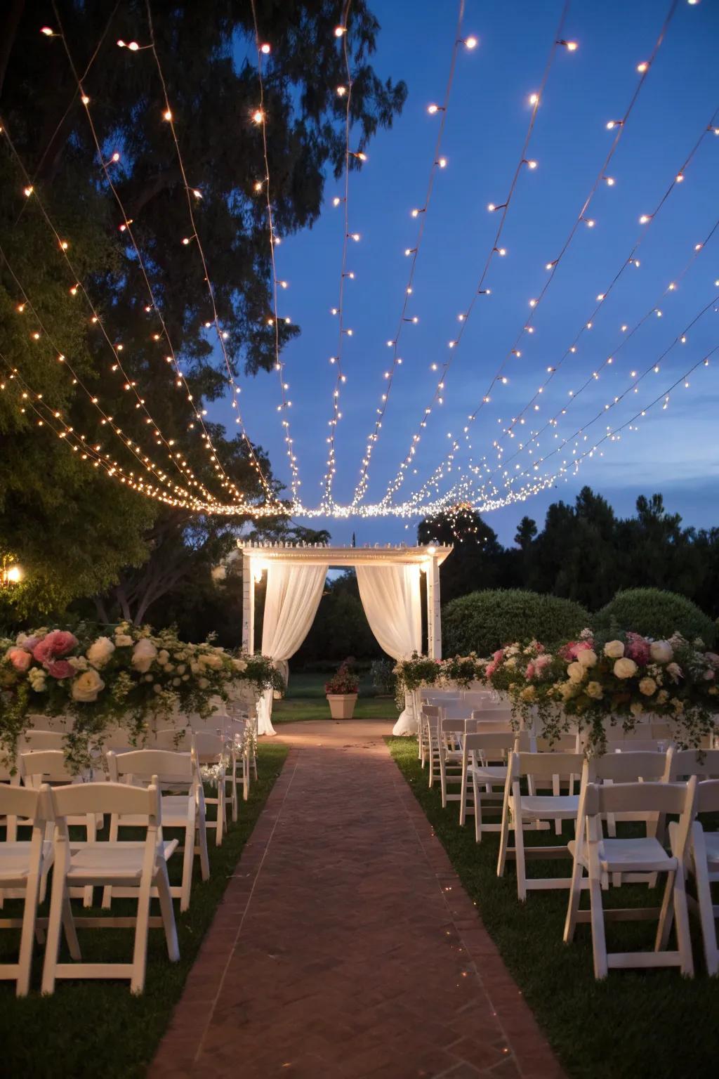 A magical dazzling light canopy creates a dreamy ambiance.