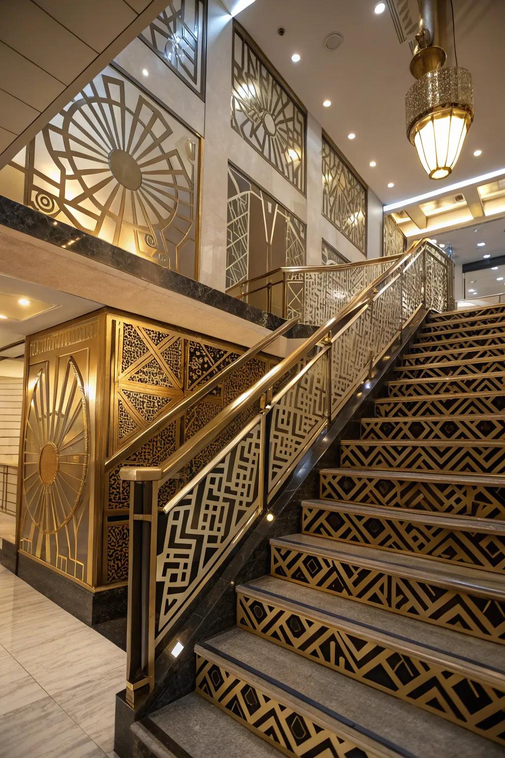 Art deco vogue imparts a daring, breathtaking declaration to this staircase.