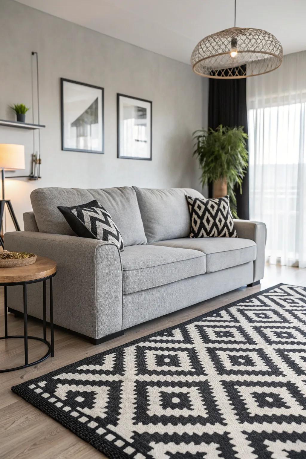Onyx and alabaster patterned rugs add current flair and dynamism.