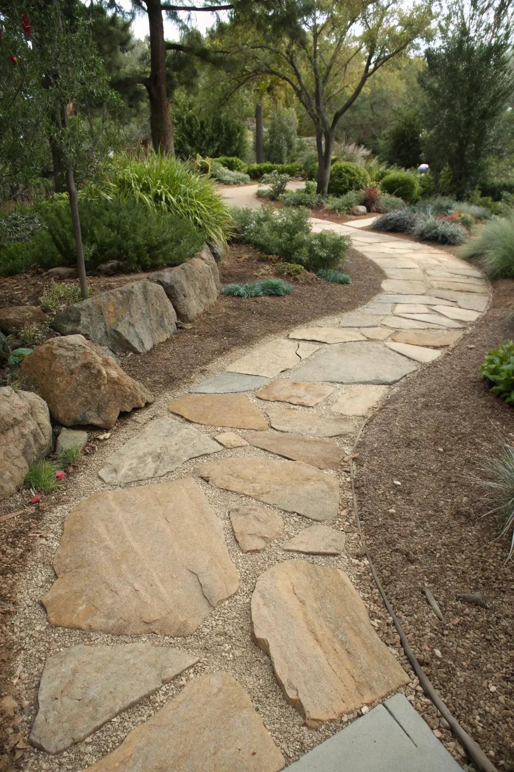 Disintegrated stone furnishes a fluid, gentle finish.