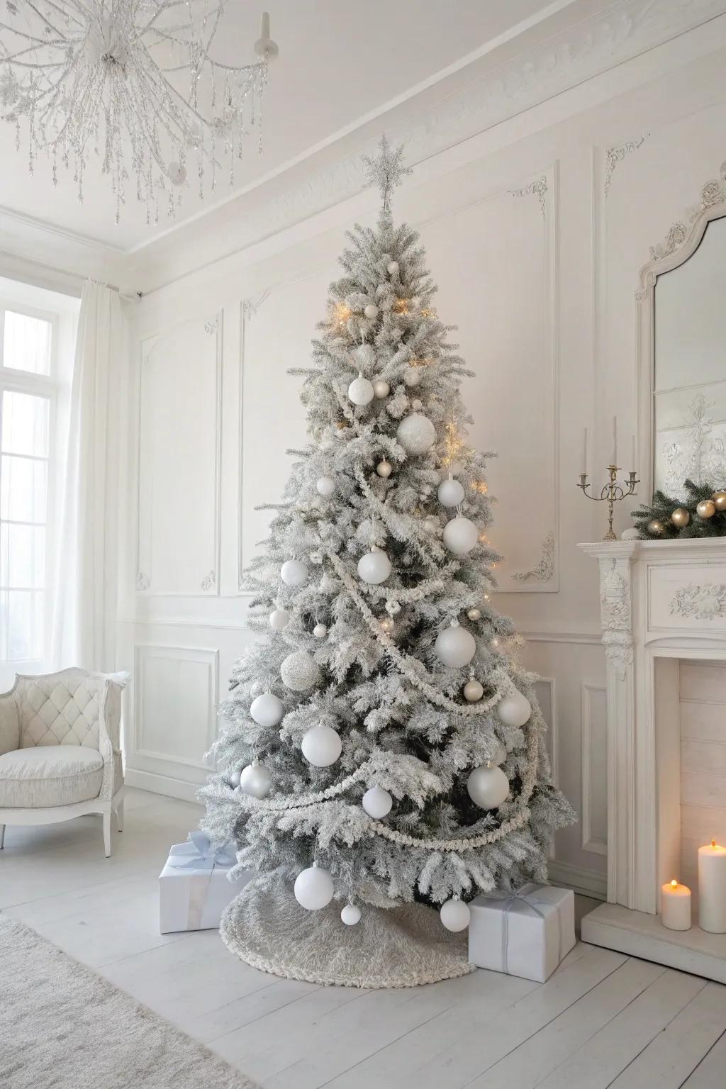 Timeless white-on-white theme for a serene holiday tree.