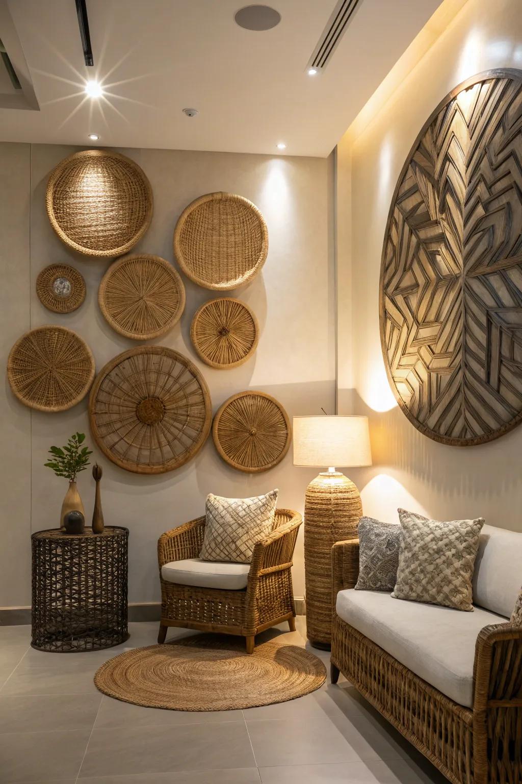Employ lighting to accentuate wicker's textural qualities.