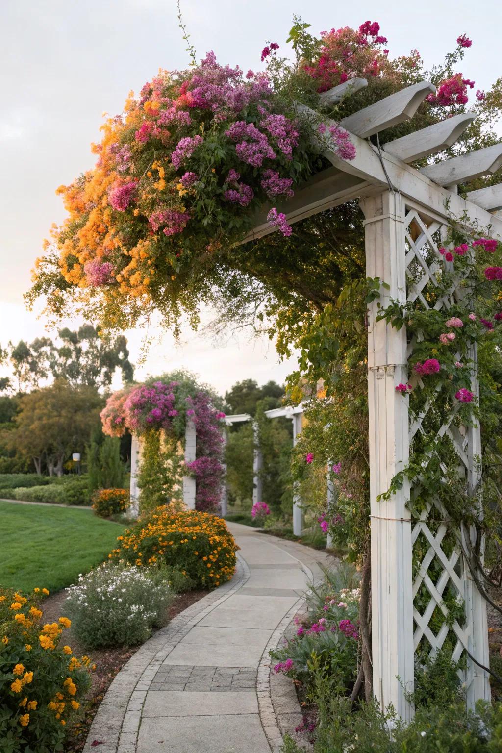 A romantic wildflower-covered arbor, ideal for any garden.