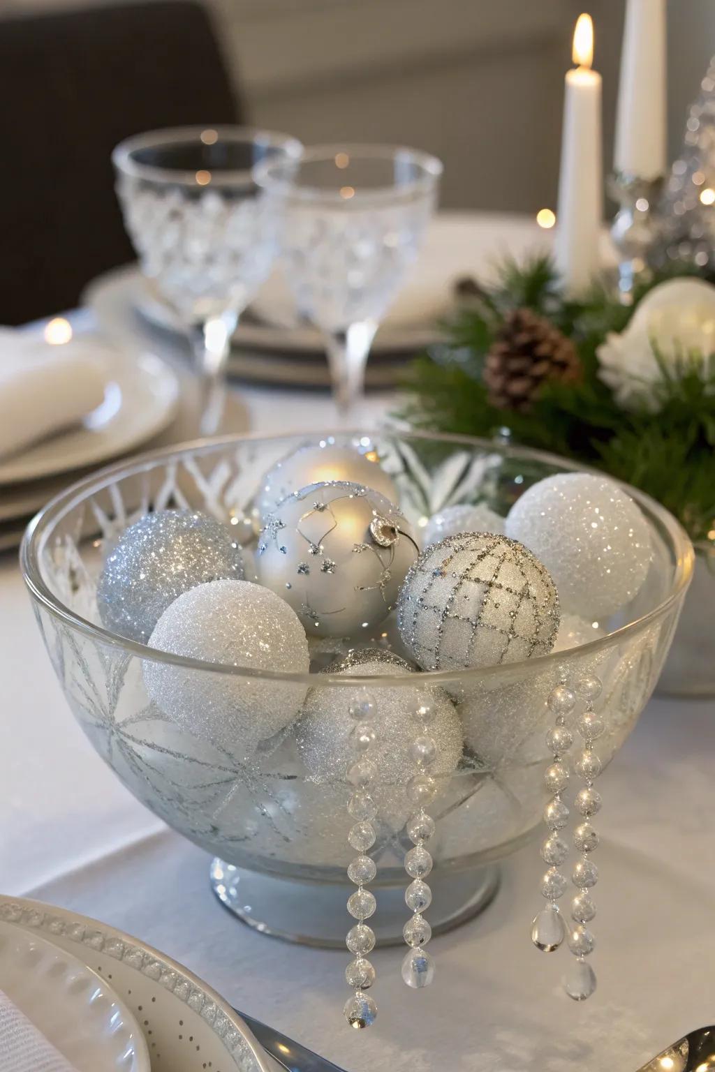 Winter elegance with icy decor.
