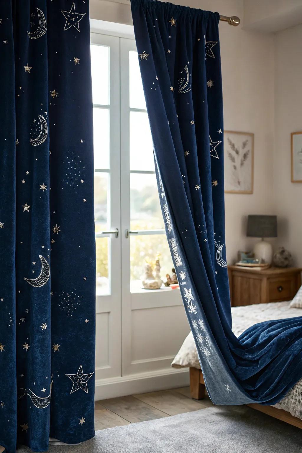 Enchanting window treatments frame the view with magic.