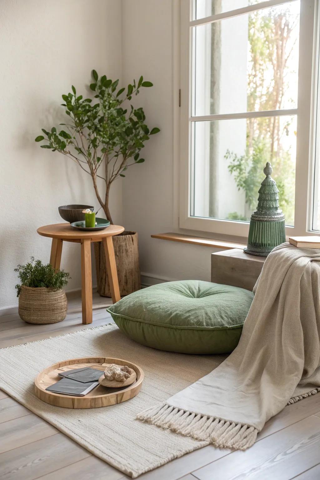 Find peace in your personalized meditation nook 🌿 #MeditationSpace #ZenCorner