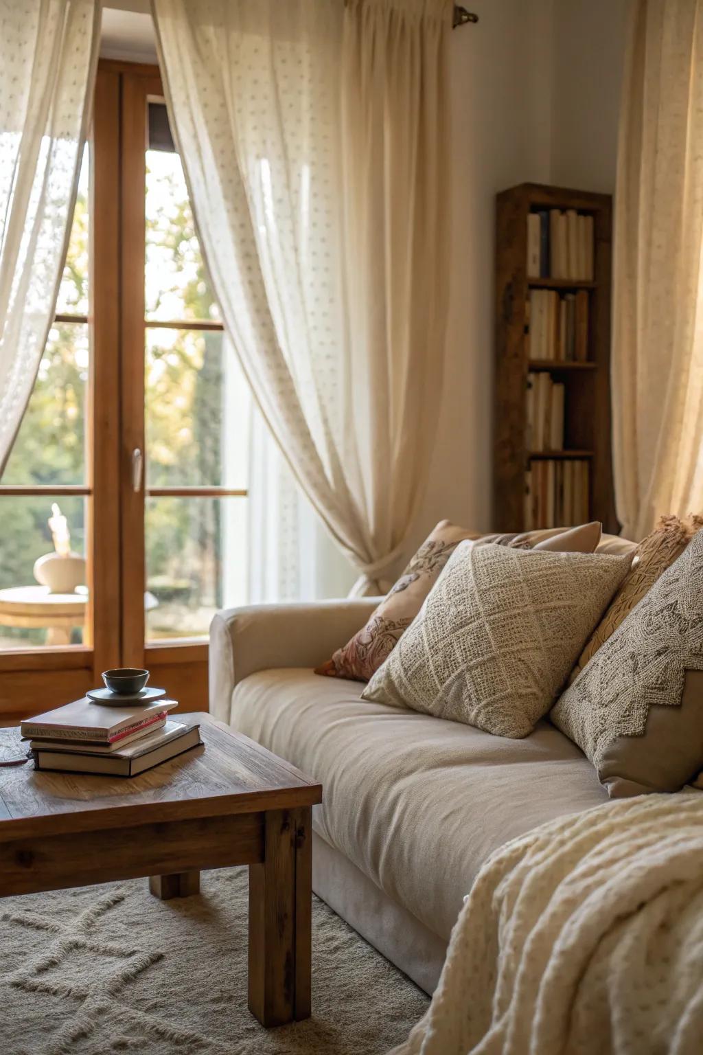 Delicate textures fashion an inviting and comfortable space.