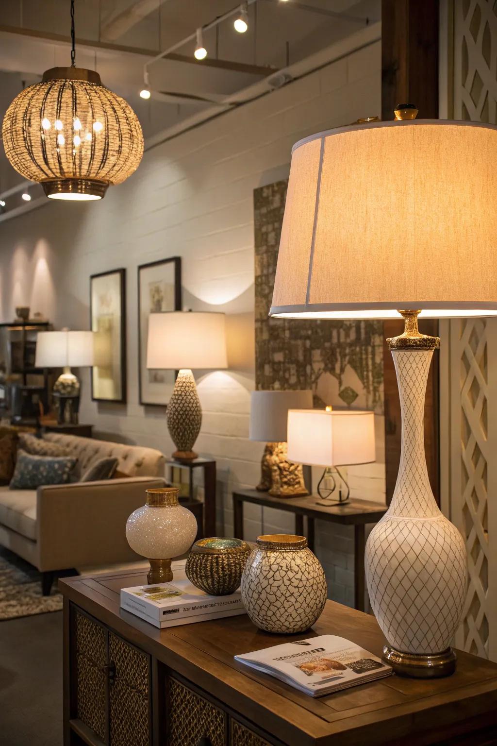 Depth and warmth are added to every room by layered lighting.