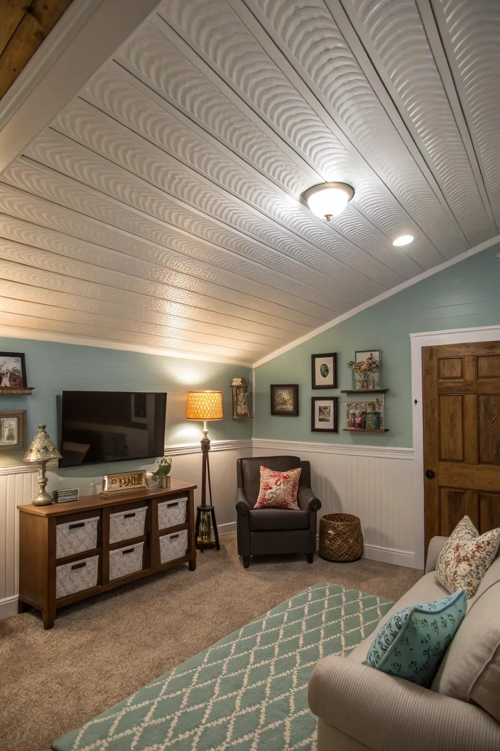 Textured ceiling for added visual appeal.