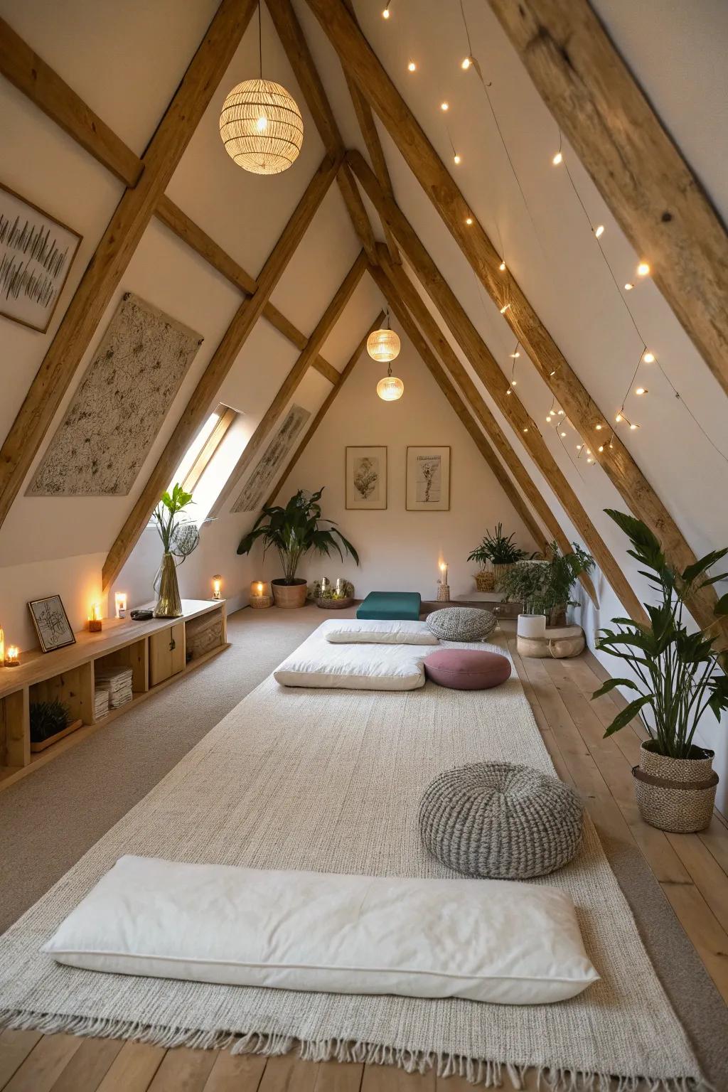 A calming meditation corner in your attic delivers a peaceful sanctuary.