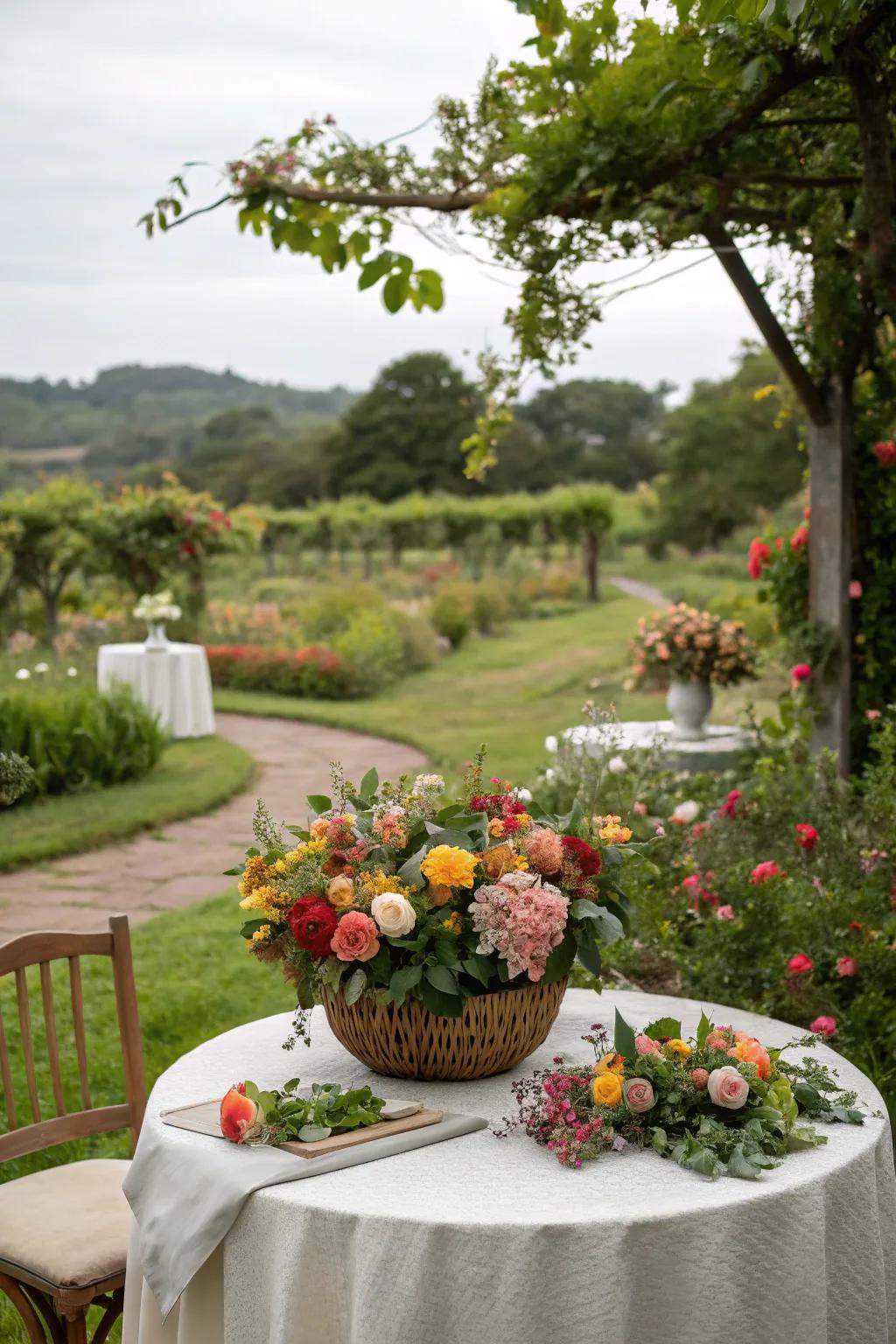 Periodic blossoms inject genuineness into a garden gathering.