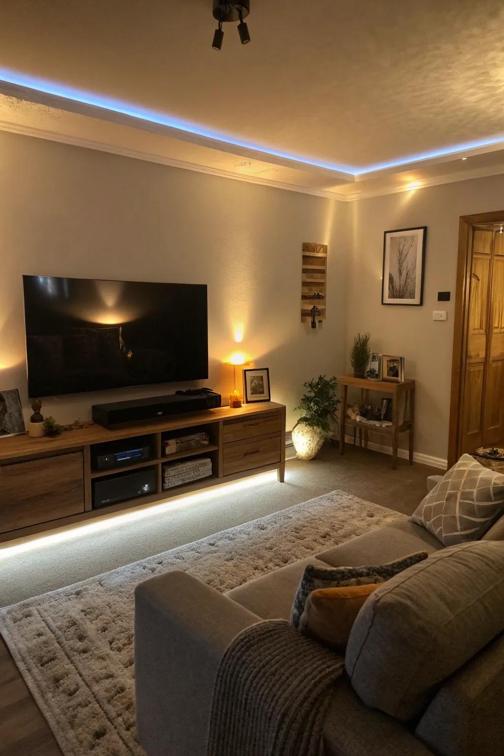 Hidden LED lights give a current, soft glow.