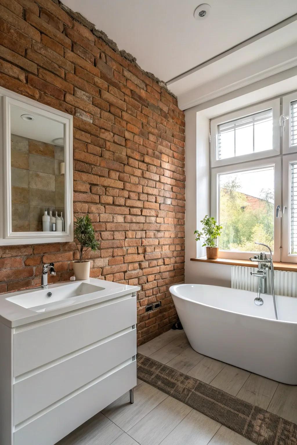 Aged block walls provide classic warmth and texture.