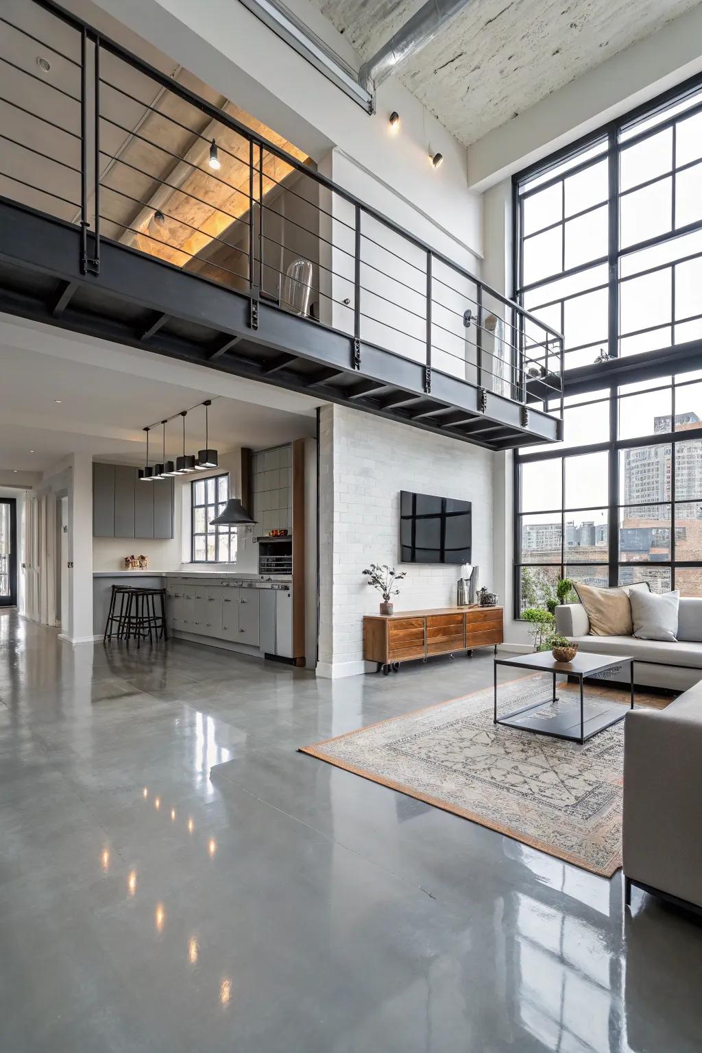 Resin-sealed floors provide a sleek, glossy texture for modern spaces.