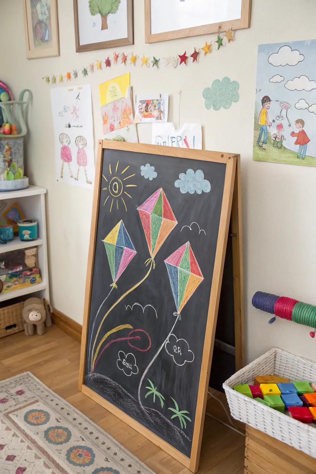 Soaring toys ascend into spring skies through these writing boards.