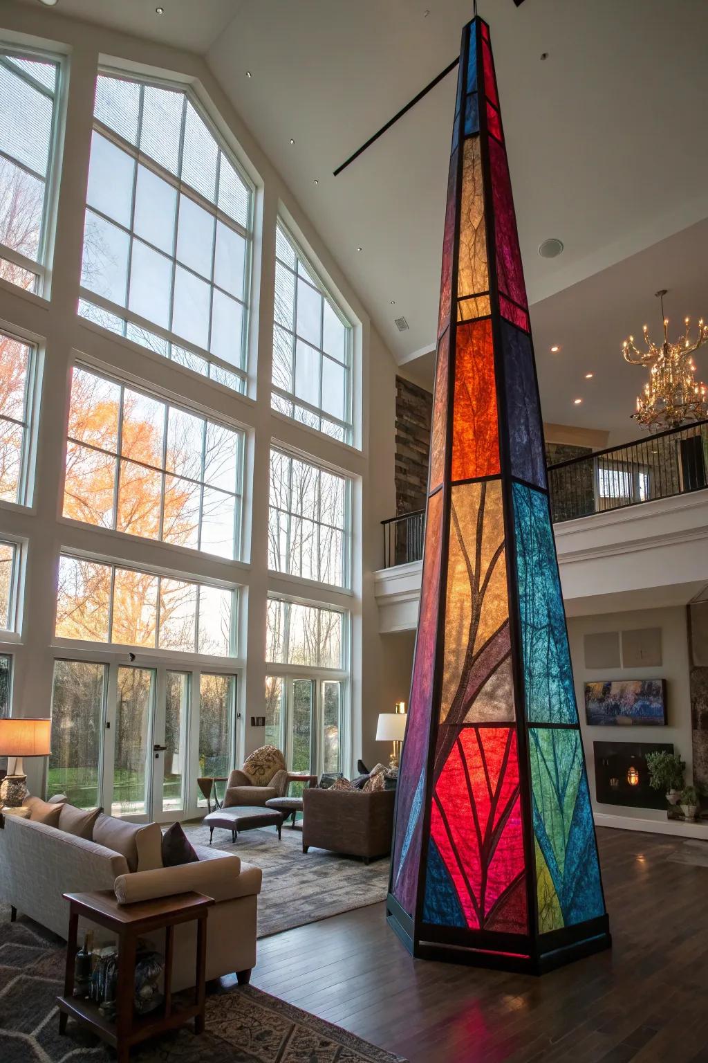 Floor-to-ceiling art installations create a dramatic, immersive experience that transforms any space.