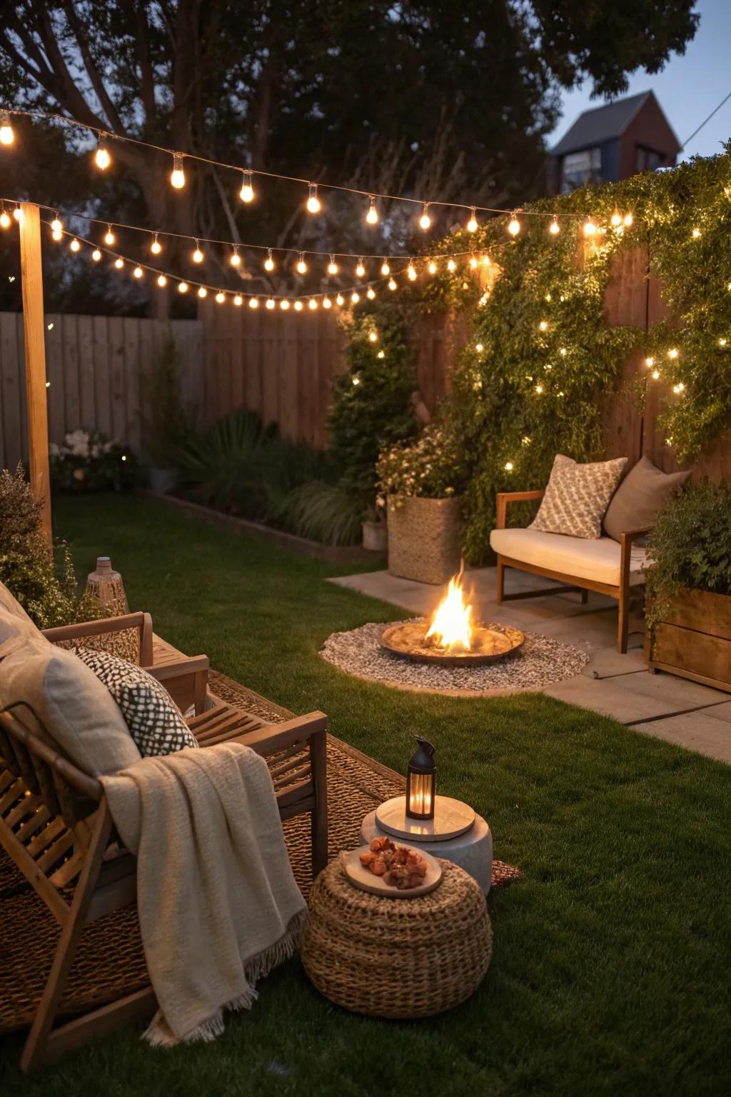 Unwind in a snug garden hideaway with lush synthetic turf.