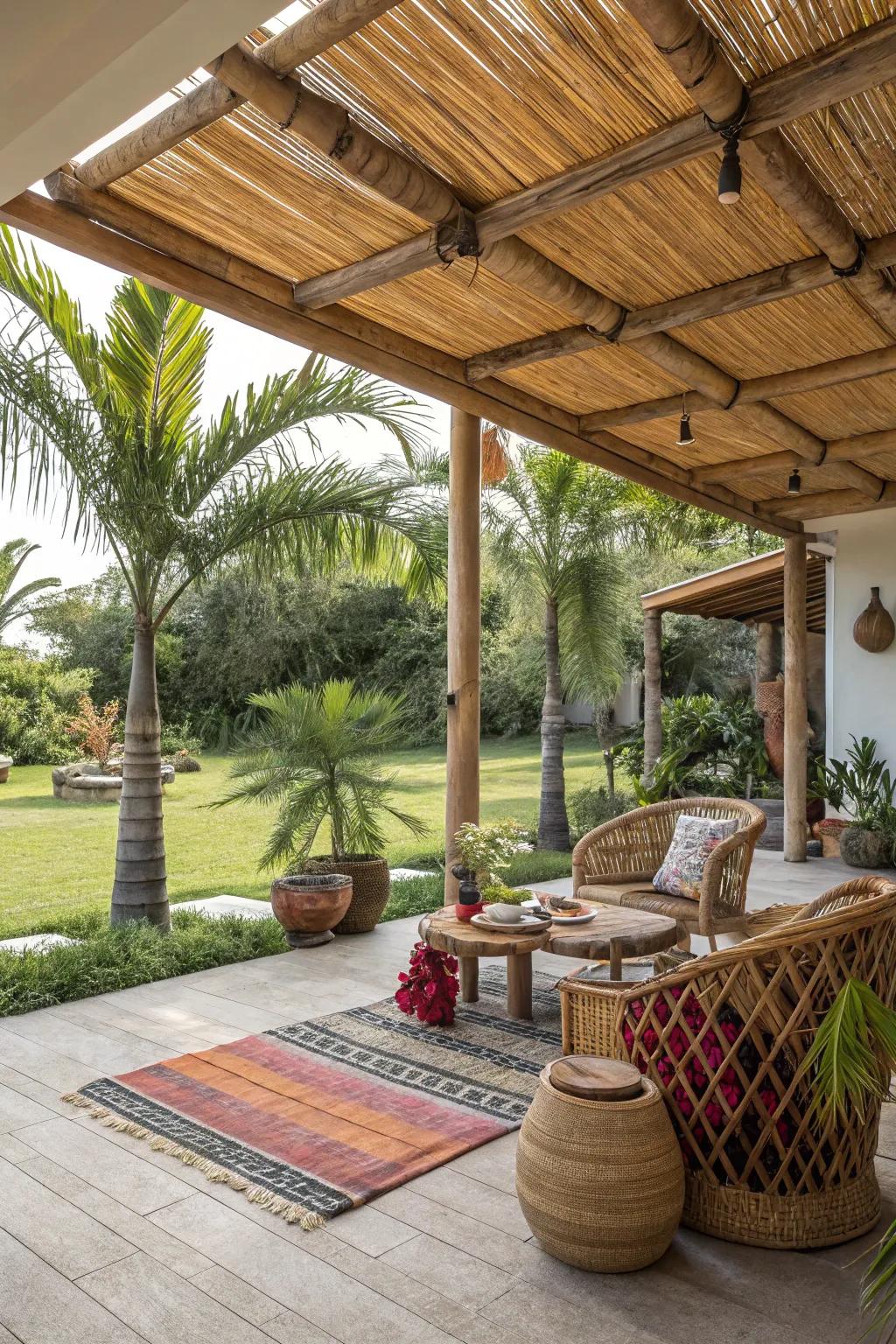 Embrace natural beauty with a cane overhead covering.