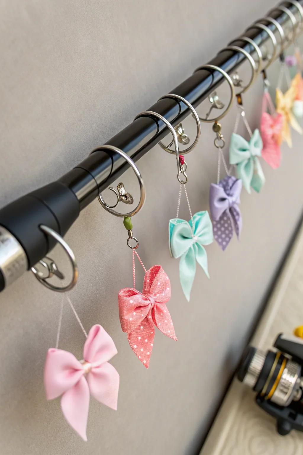 Adaptable rod and clip curtain system for baby bows.