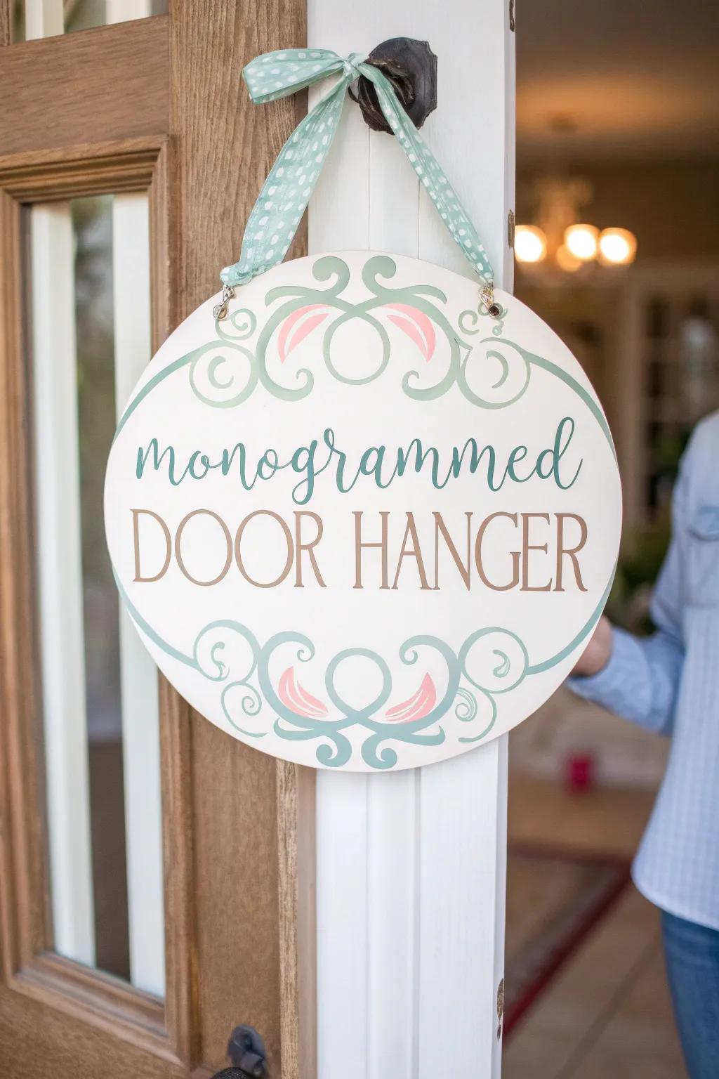 A sophisticated initial masterpiece door hanger with elegant details.