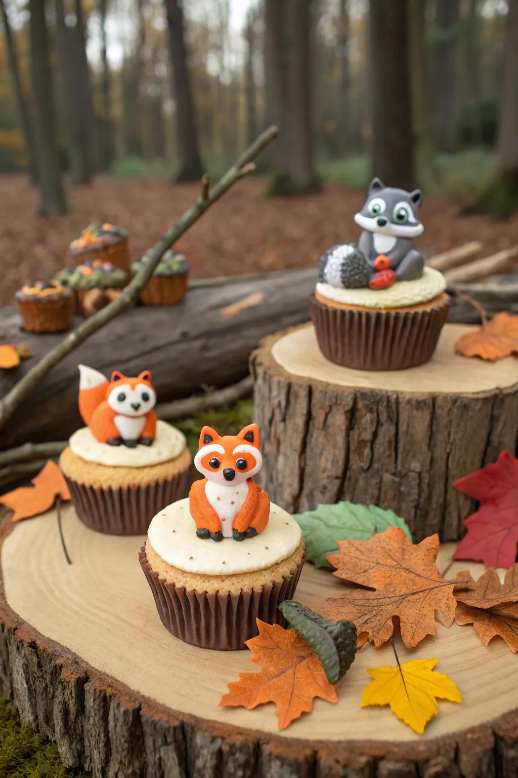 Forest creature cupcakes add charm to a country-themed shower.