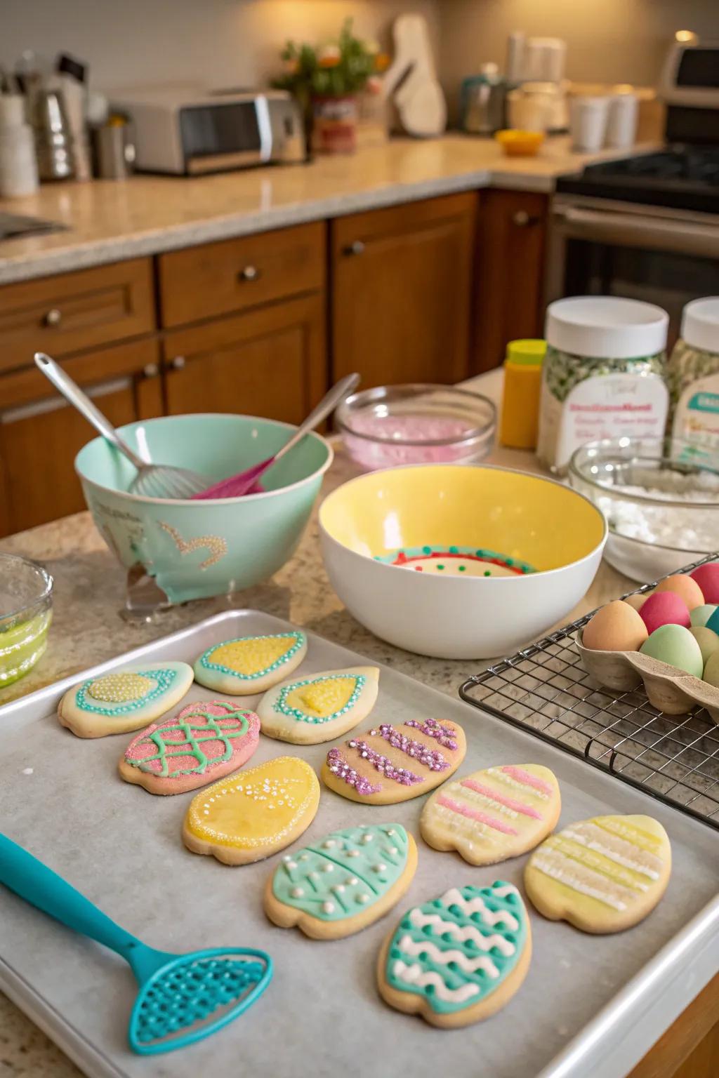 Baking Easter biscuits, a fun and tasty holiday activity.
