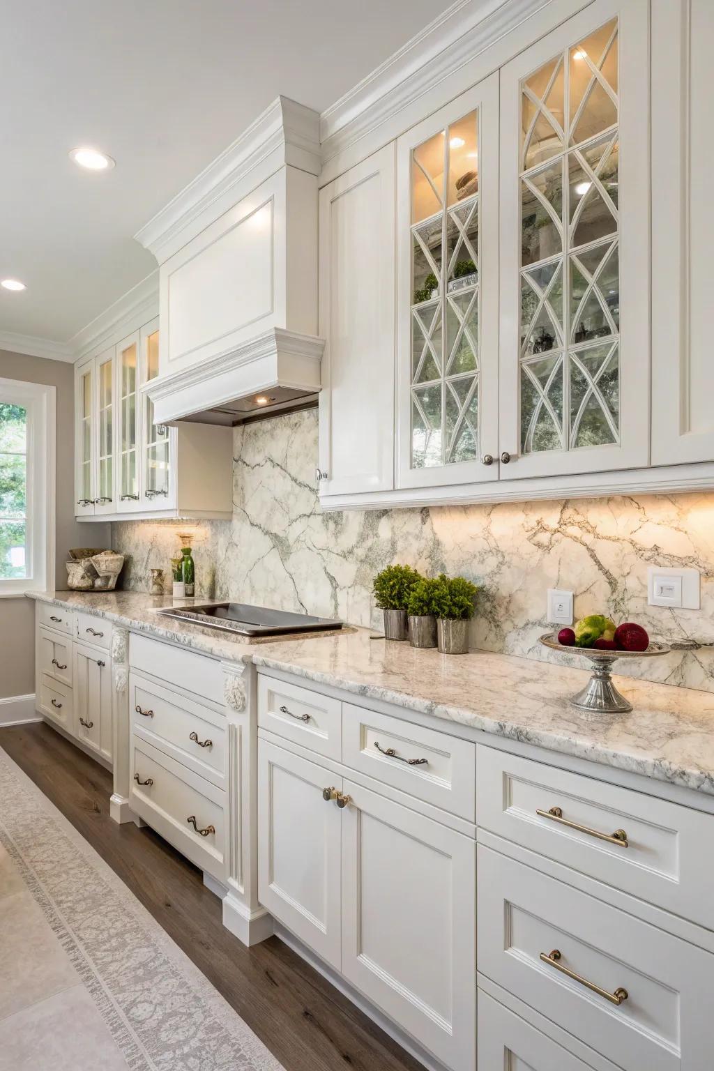 The kitchen's opulent appeal is enhanced by the elegance of marble tiles.