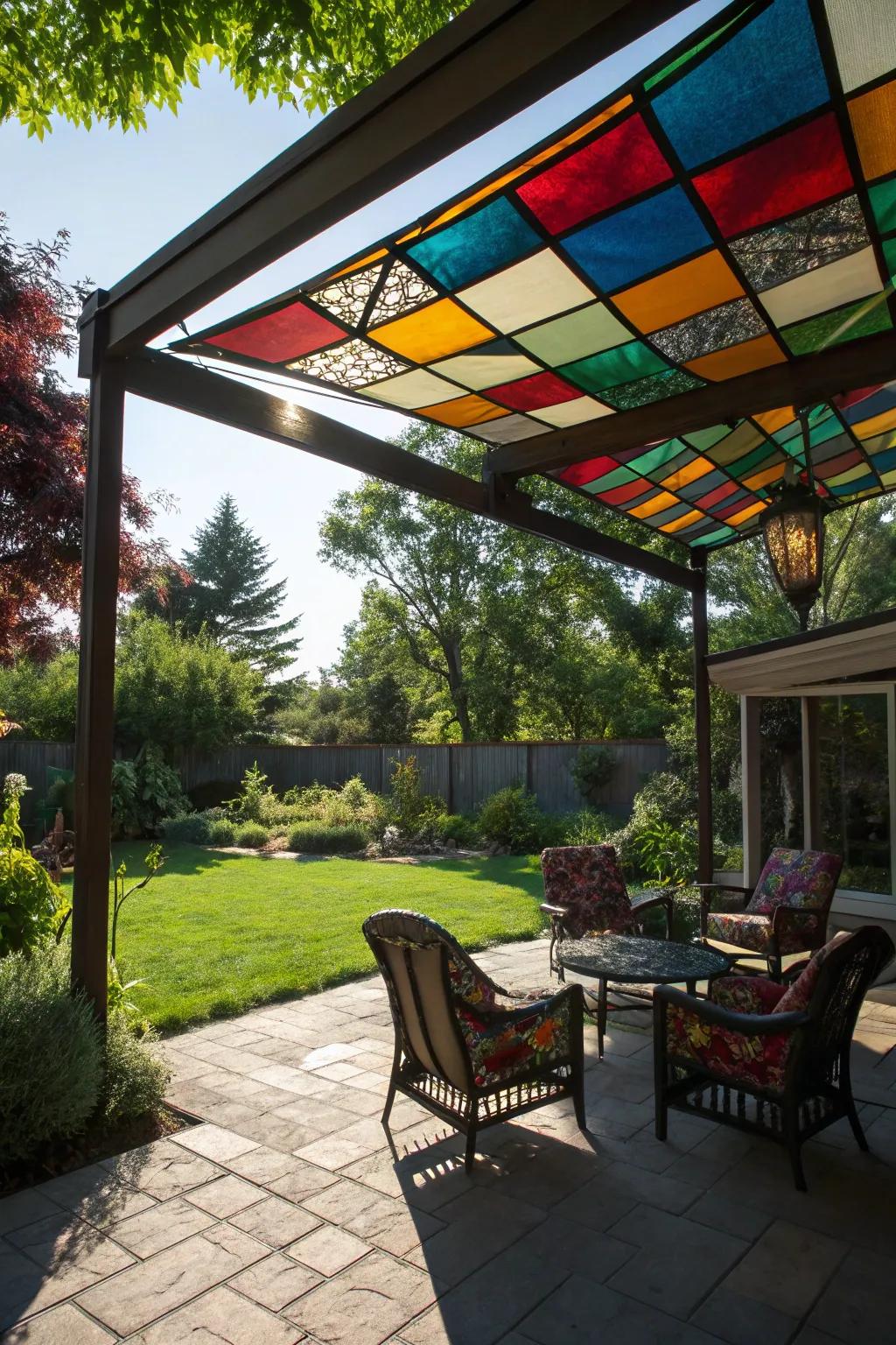With stained glass awnings, make artistic shadows.