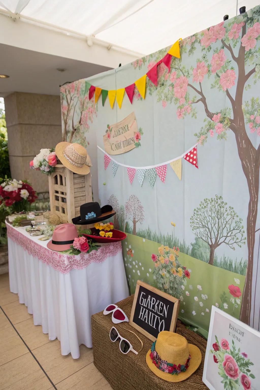 An interactive photographic corner contributes a playful detail to the celebration.