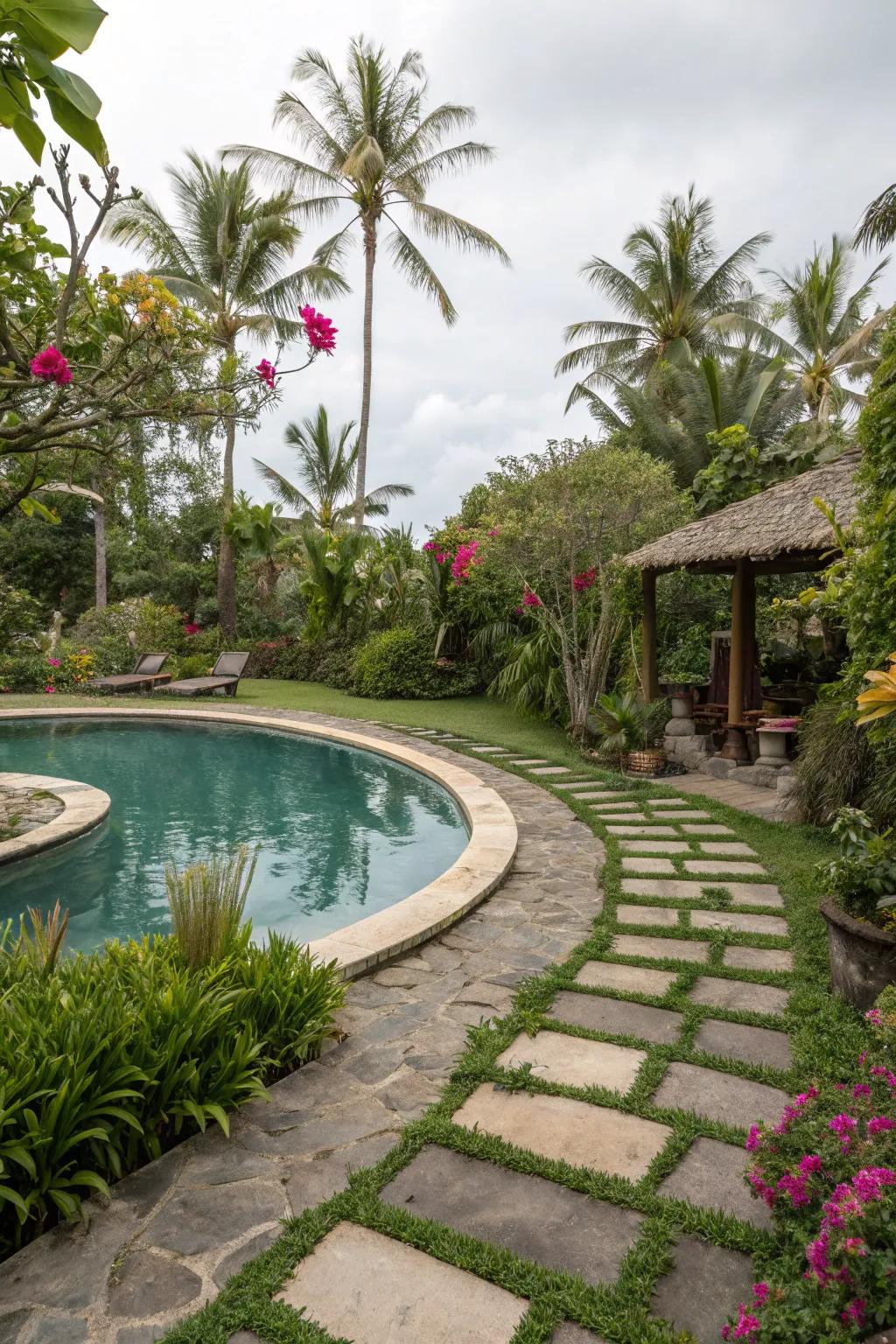 Themed ornamentation transforms the pool area into a personalized sanctuary.