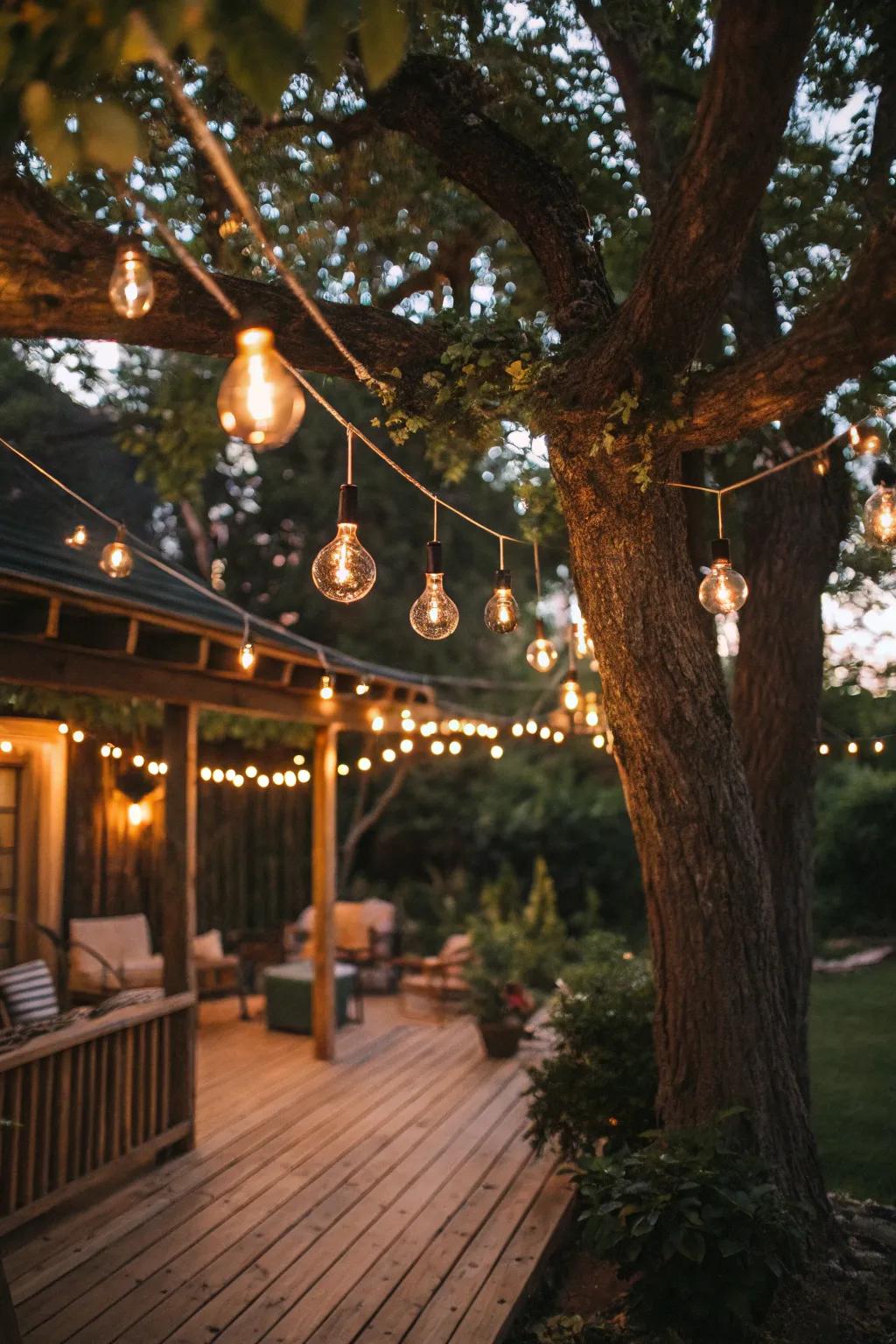 Suspending pixie lights introduce a whimsical surprise to your backyard.