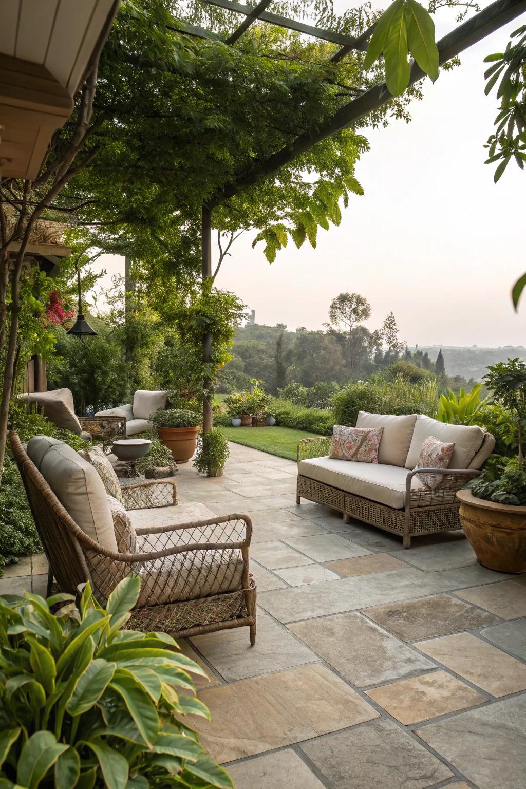 Natural stone squares inject luxury and ageless beauty into patios.