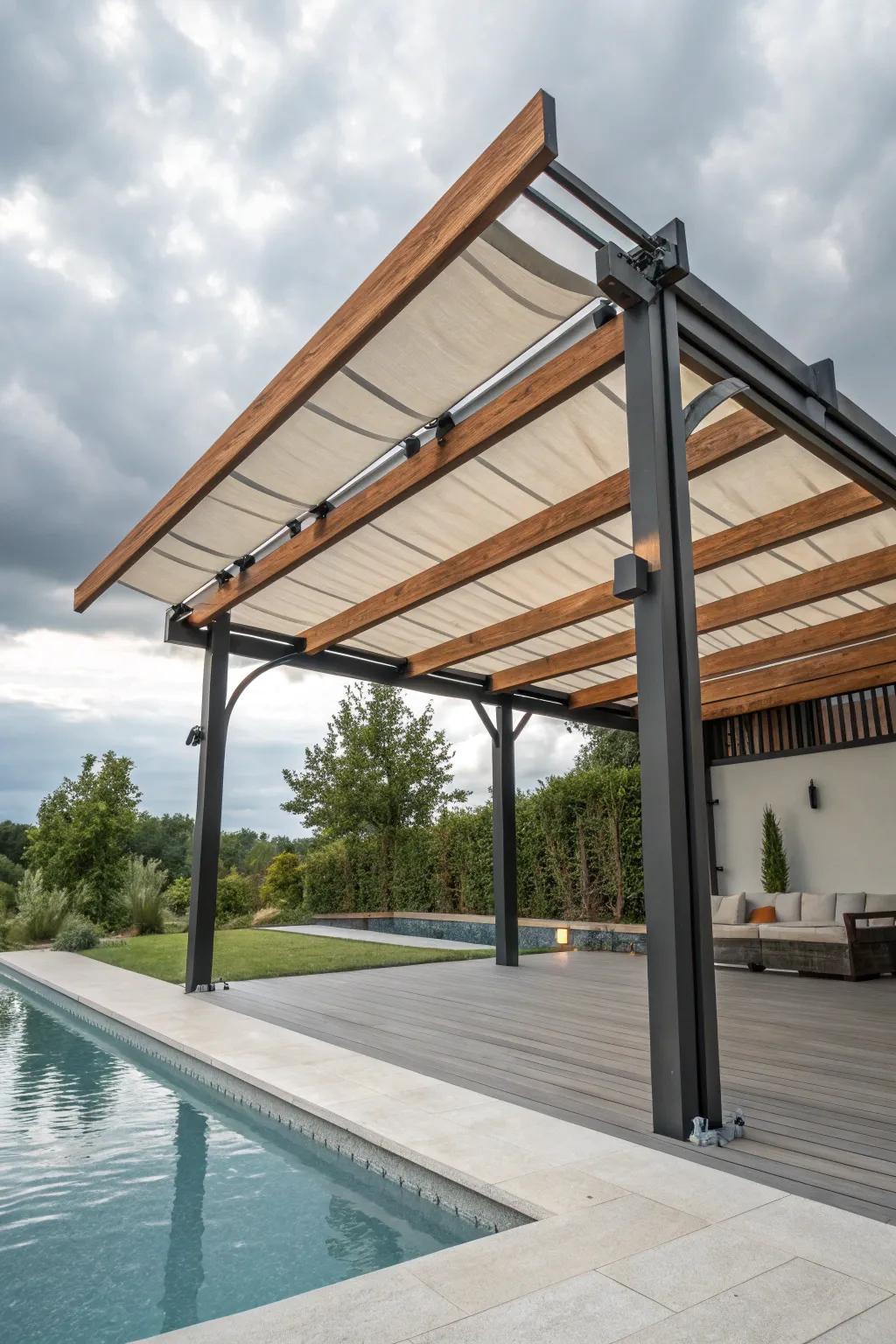 Layered materials inject texture and character within pergolas.