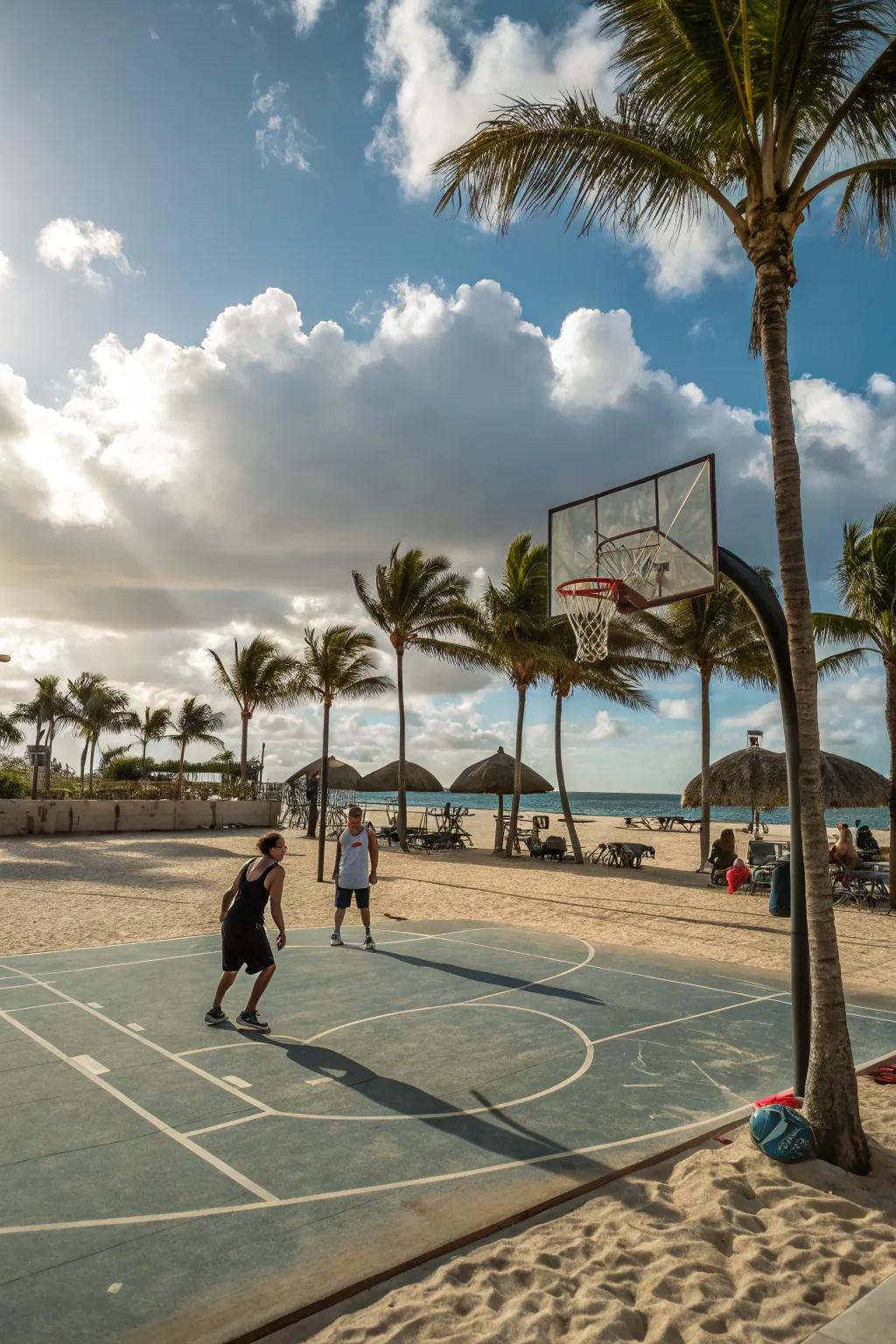 With a beachside basketball court, combine sun, sand, and sport.