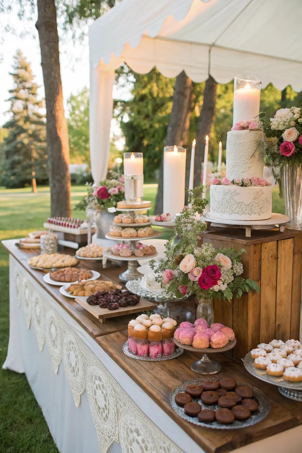 A handcrafted confection bar proffers a delightful assortment of sweet indulgences for attendees.